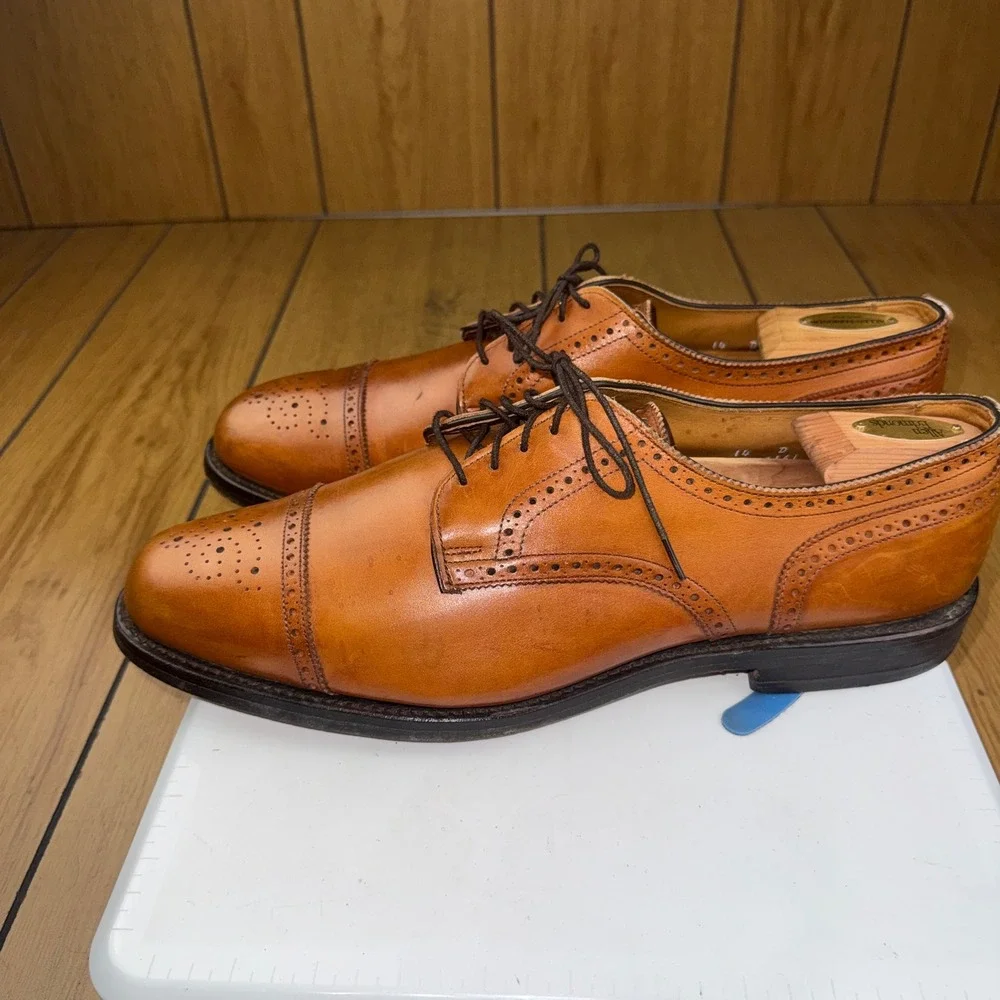 Allen Edmonds Lexington Mens 14 D Brown Leather Cap Toe Brogue Derby Shoes 5161